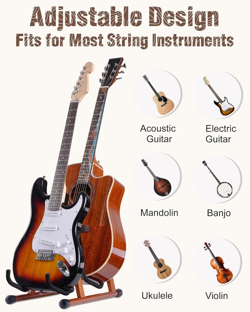 Musbeat Double Guitar Stand, A-Shape Multiple Guitar Rack with Padded Foam, Dual Instrument Stand for 2 Acoustic, Electric, Bass, Banjo, Mandolin, Wood Instrument Rack Floor for Home Studio Display, Mahogany - Image 4